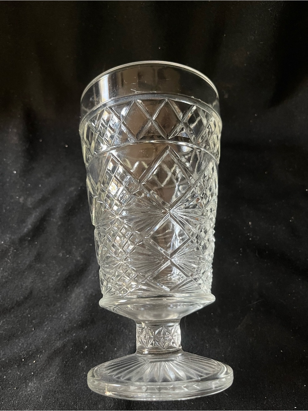 Pressed Glass Footed Tumbler - Clear Diamond Pattern
